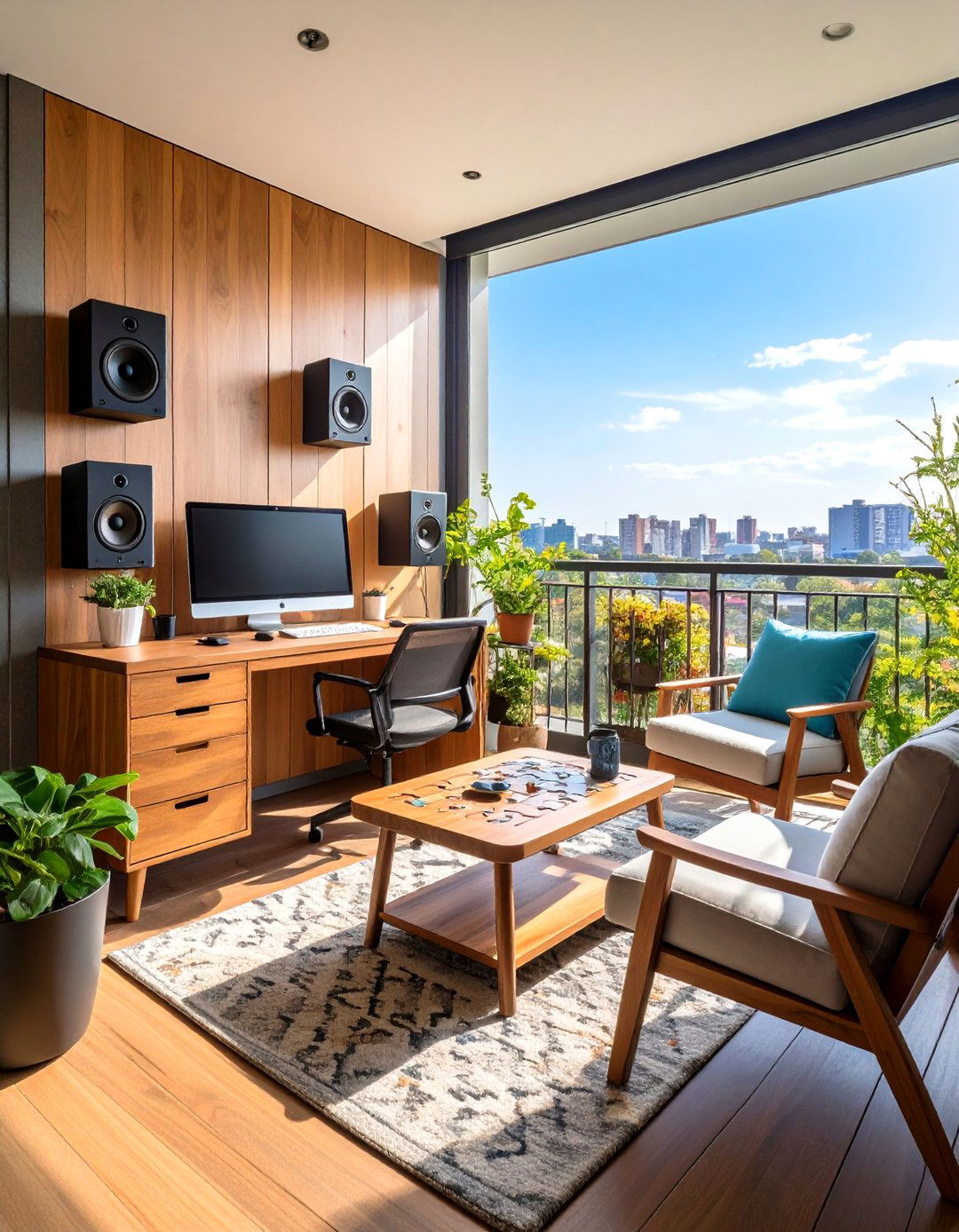 Balcony Office with Integrated Entertainment Options - 20 Balcony Office Ideas