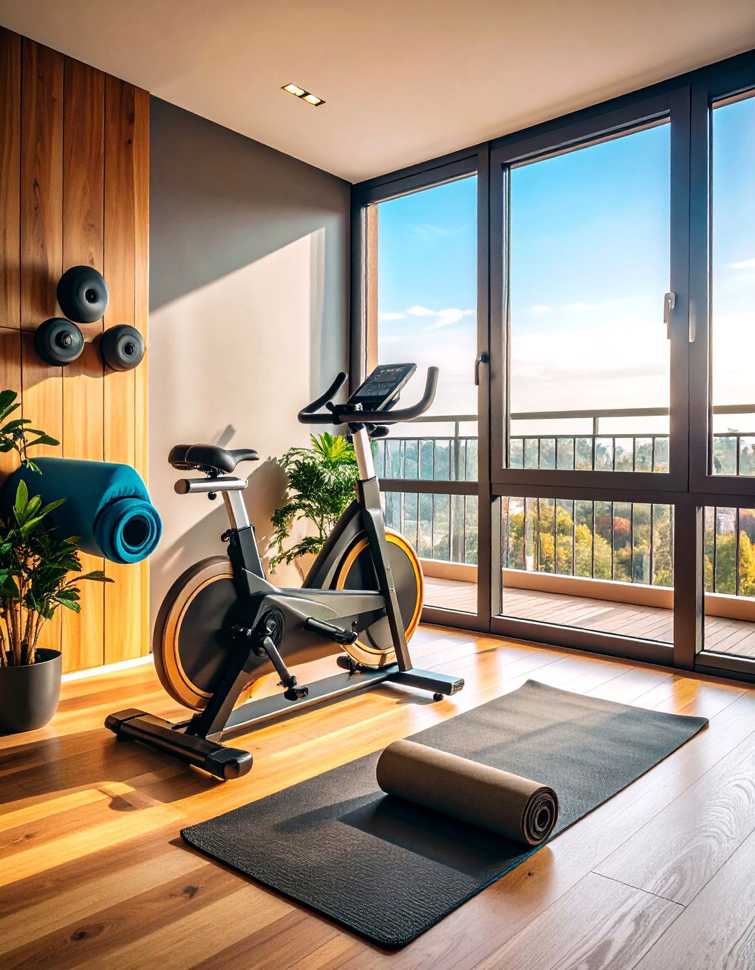 Balcony Office with Integrated Exercise Equipment - 20 Balcony Office Ideas