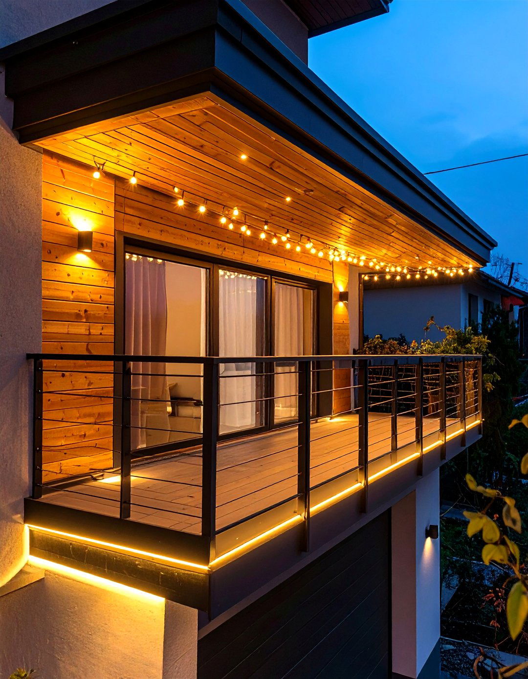 Balcony Over Garage with Integrated Lighting Design - 20 Balcony Over Garage Ideas