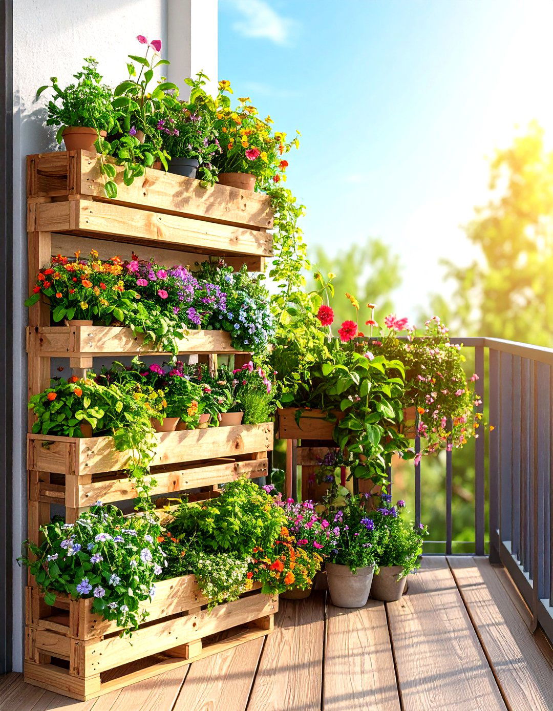 Balcony Pallet Garden - 20 Vertical Pallet Garden Ideas