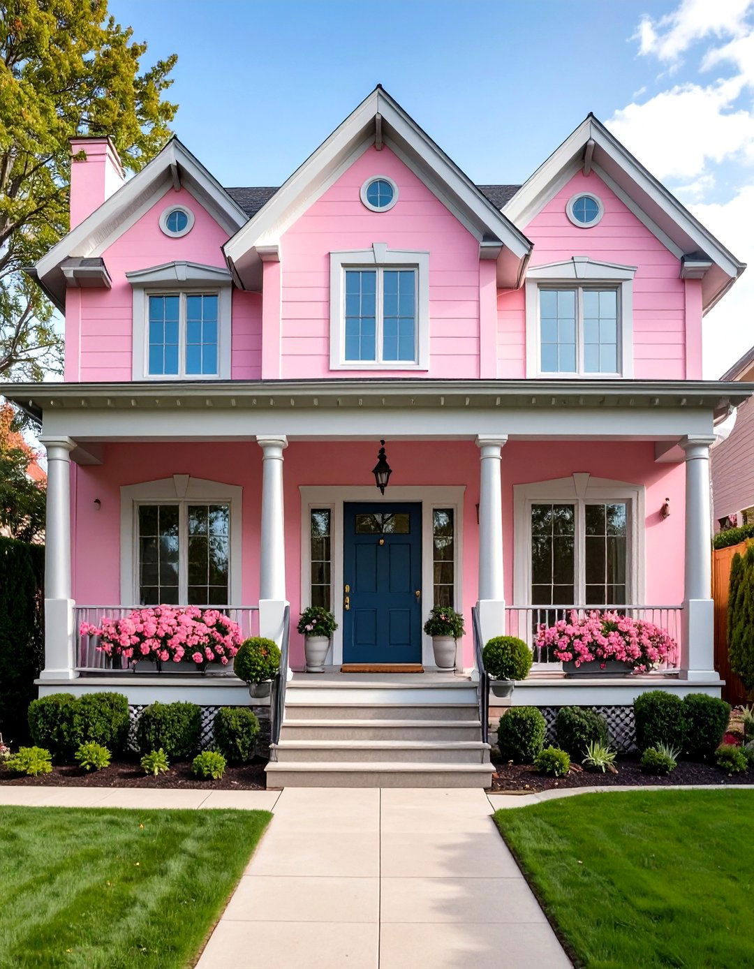 Ballet Pink House Exterior with Pewter Trim - 20 Pink House Exterior Ideas