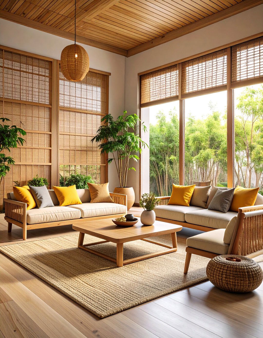 Bamboo Accent Living Room Design - 20 Asian Living Room Ideas