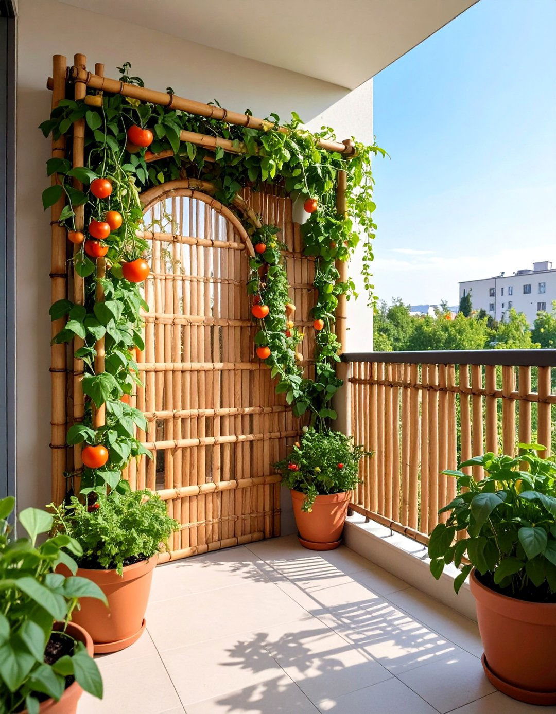 Bamboo Balcony Trellis for Sustainable Gardening - 20 Balcony Trellis Ideas