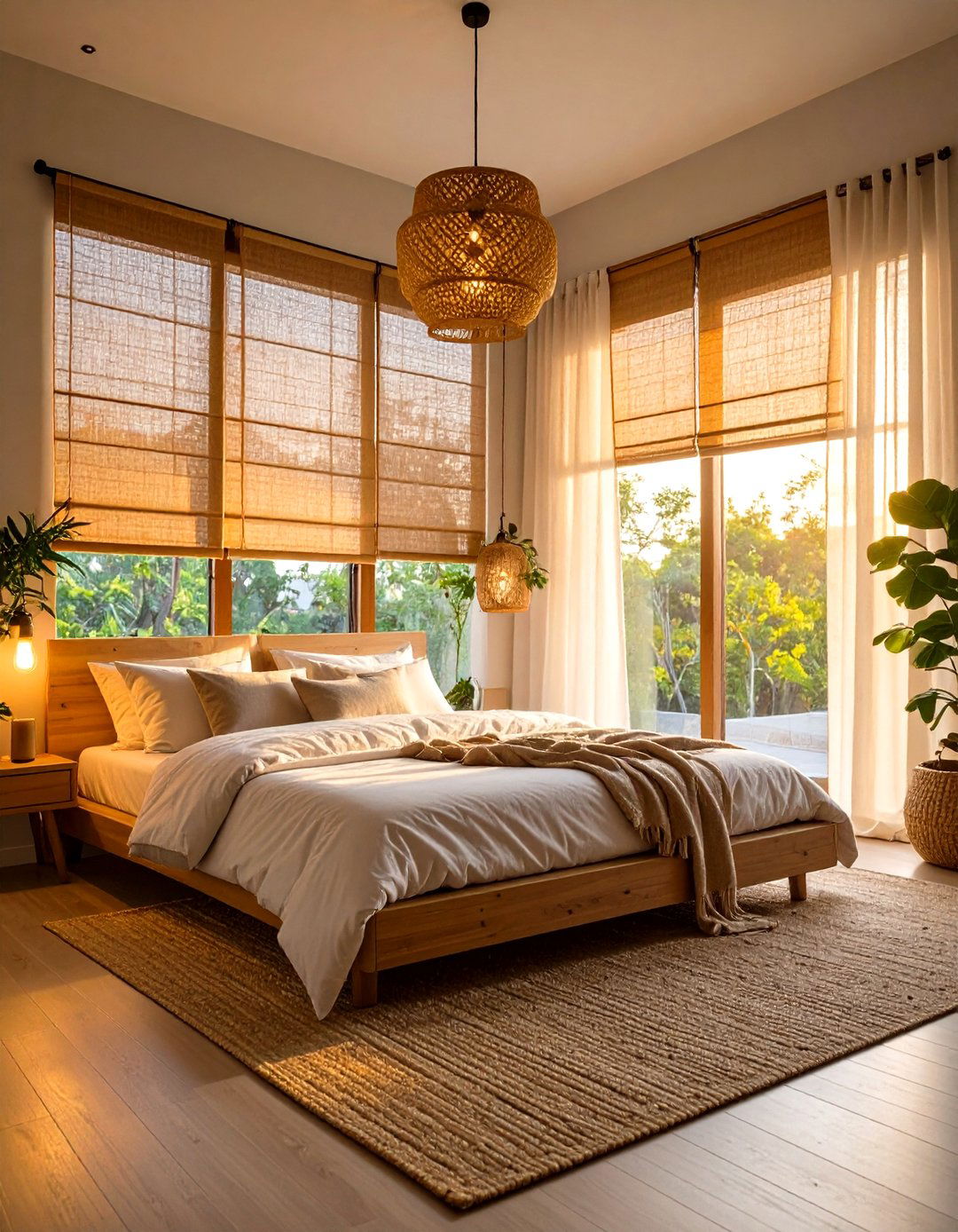 Bamboo Blinds Filter Warm Light - 20 Green Boho Bedroom Ideas