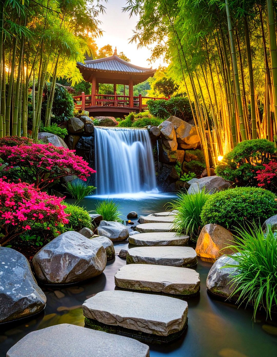 Bamboo Feature Pondless Waterfall - 20 Pondless Waterfall Ideas