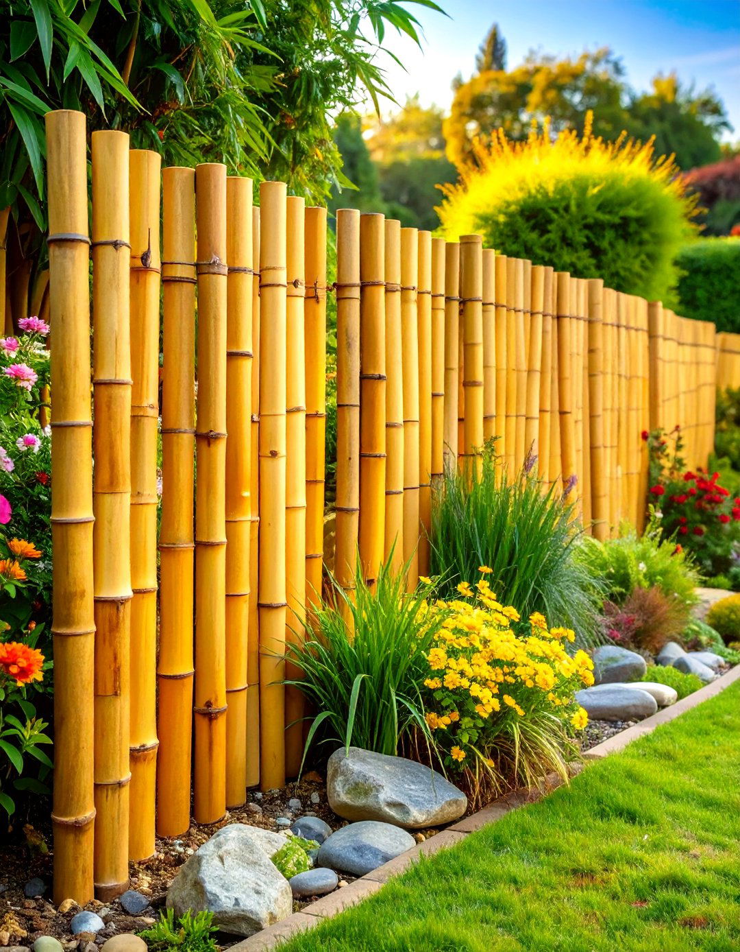Bamboo Garden Edging with Natural Sustainability - 20 Modern Garden Edging Ideas