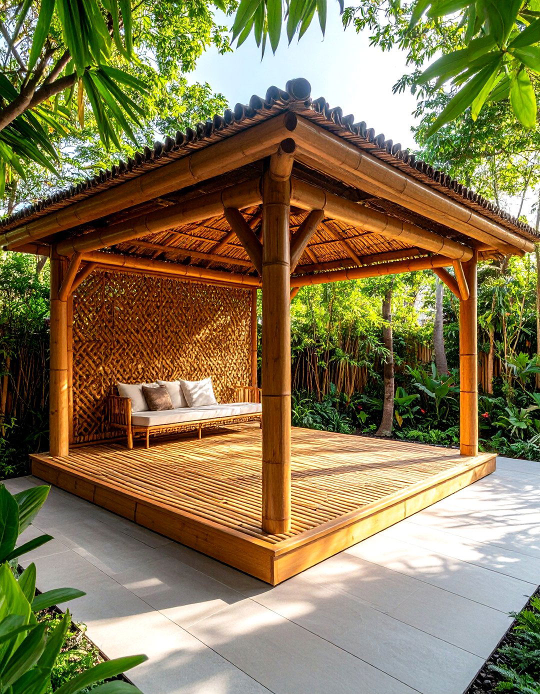 Bamboo Pergola - 20 Small Patio Pergola Ideas