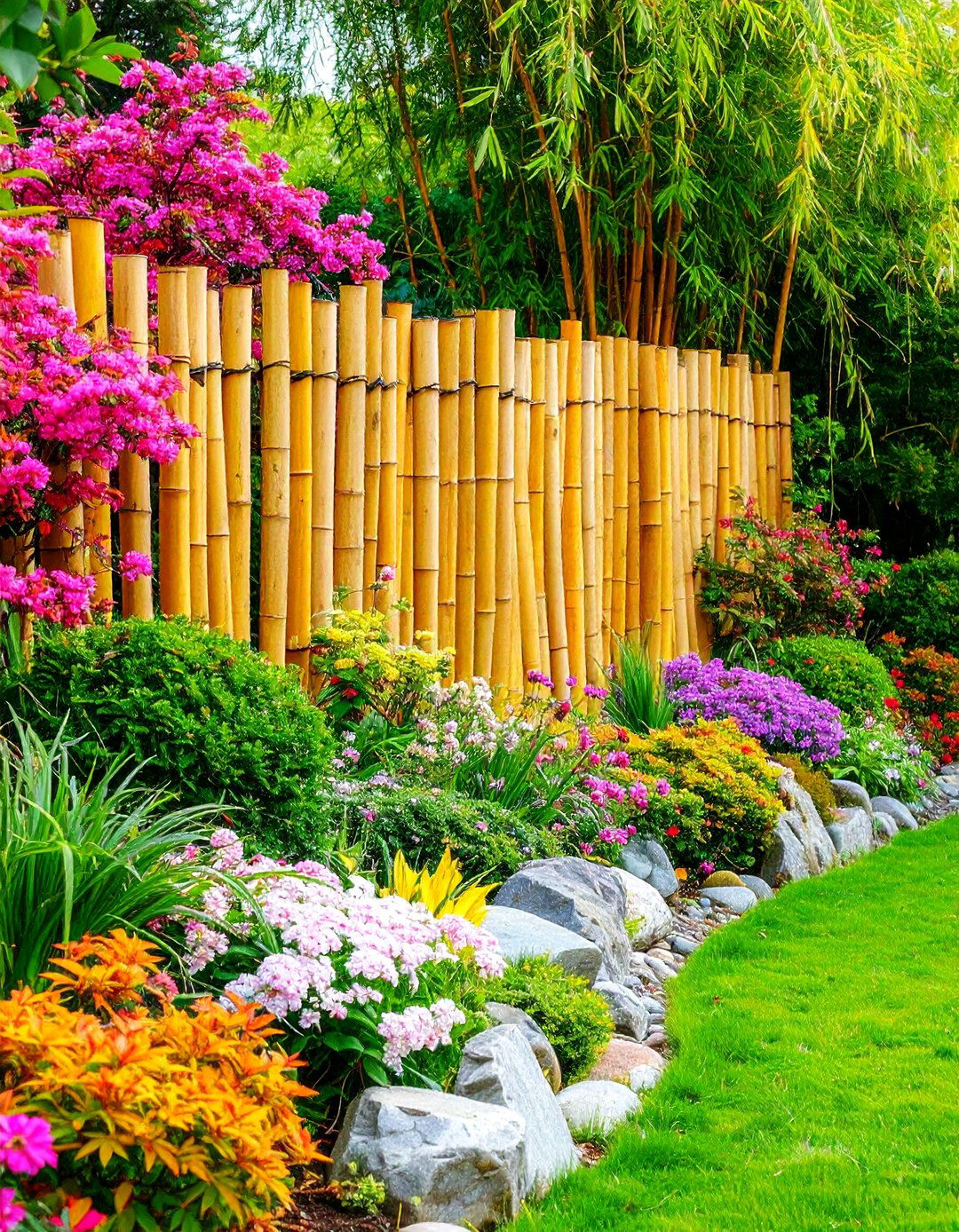 Bamboo Pole Recycled Garden Edging Framework - 20 Recycled Garden Edging Ideas