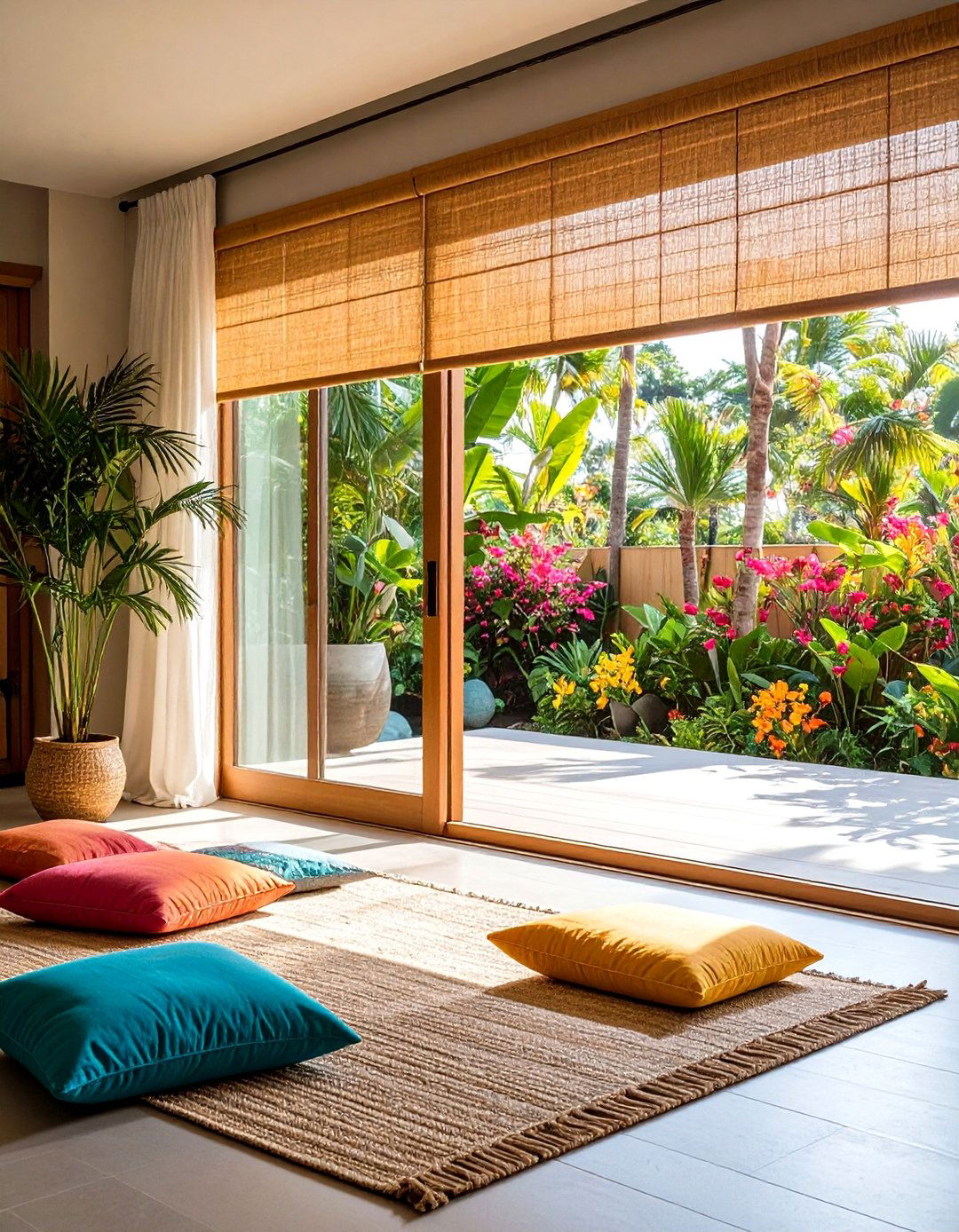 Bamboo Roll Up Shades - 20 Sliding Door Curtain Ideas