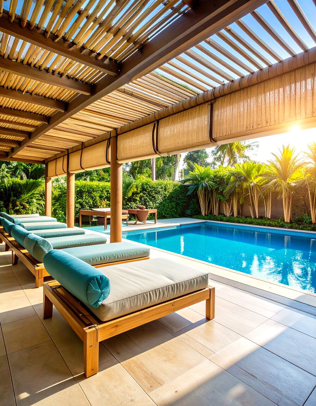 Bamboo Roll Up Shades - 20 Pool Privacy Ideas