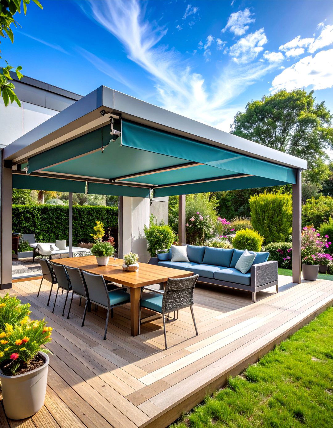 Bamboo Screen Partially Covered Deck Theme - 20 Partially Covered Deck Ideas