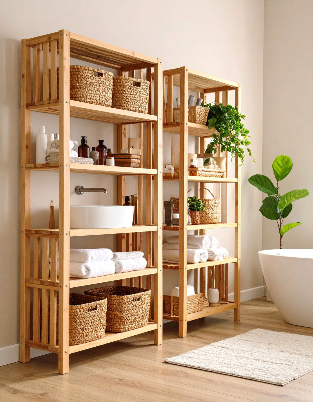 Bamboo Shelves Provide Green Storage and Aesthetic - 20 Green Bathroom Ideas