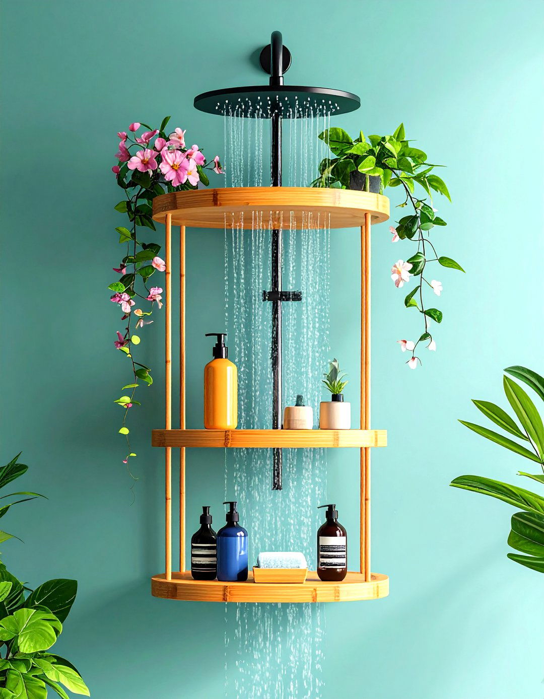 Bamboo Tiered Shelf Niche - 20 Shower Niche Ideas