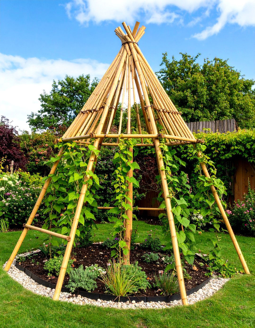 Bamboo Tripod Trellis for Climbing Beans - 20 Garden Trellis Ideas