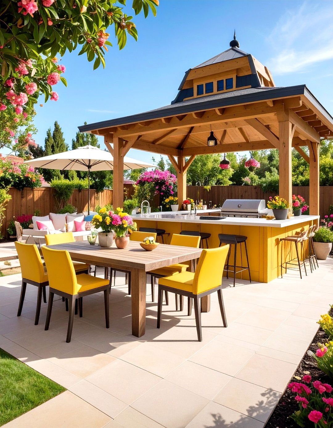 Bar Focused Outdoor Kitchen with a Gazebo - 20 Outdoor Kitchen with a Gazebo Ideas