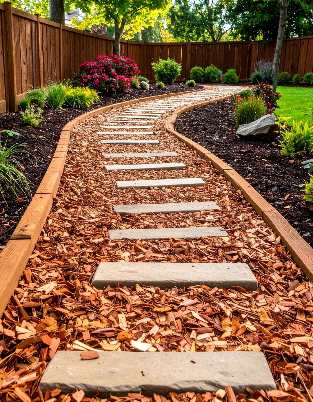 Bark Mulch Chip Path for Budget Charm - 20 Farmhouse Walkway Ideas
