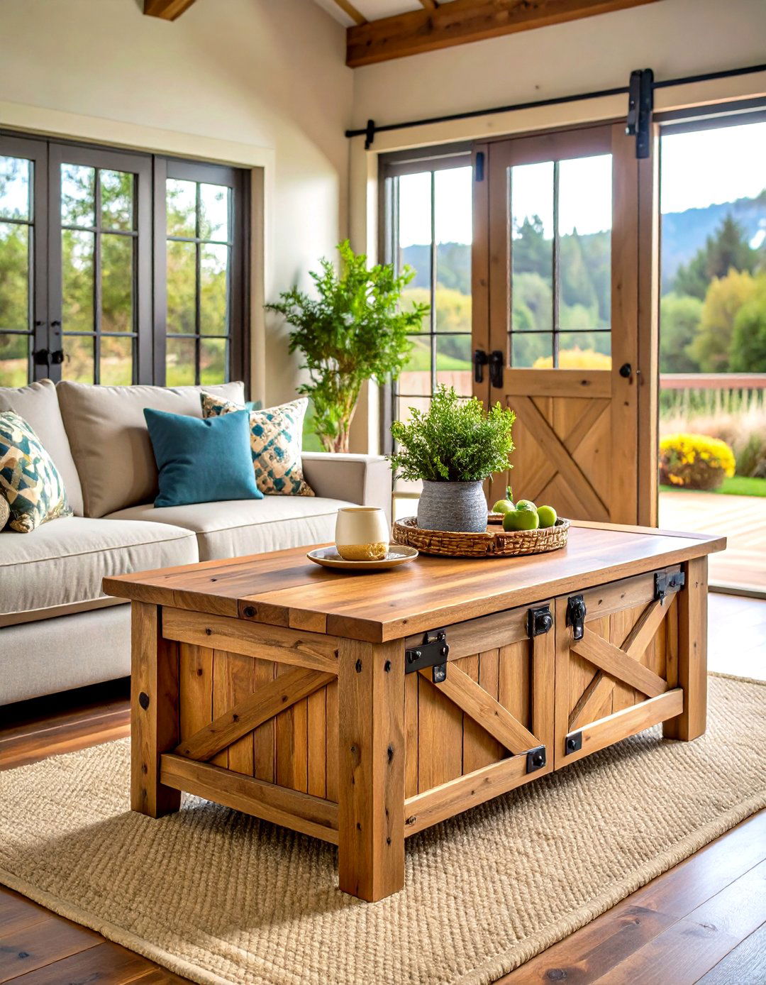 Barn Door Coffee Table Brings Hidden Storage to the Farmhouse Living Room - 20 Farmhouse Living Room Ideas
