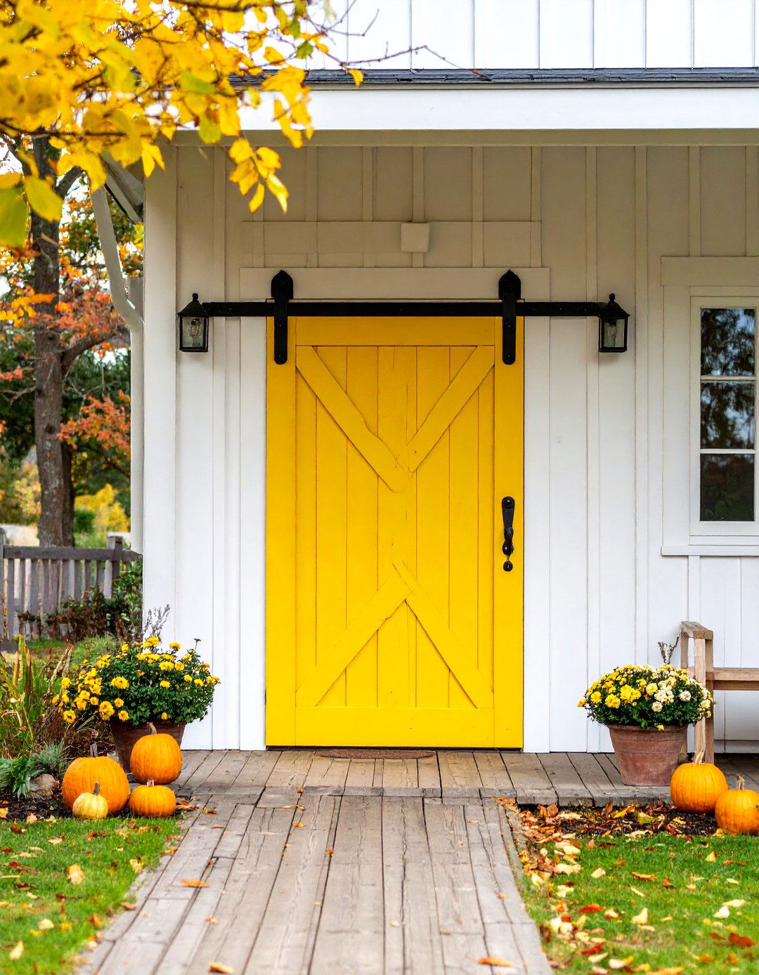 Barn Door Style Farmhouse Front Door Track - 20 Farmhouse Front Door Ideas