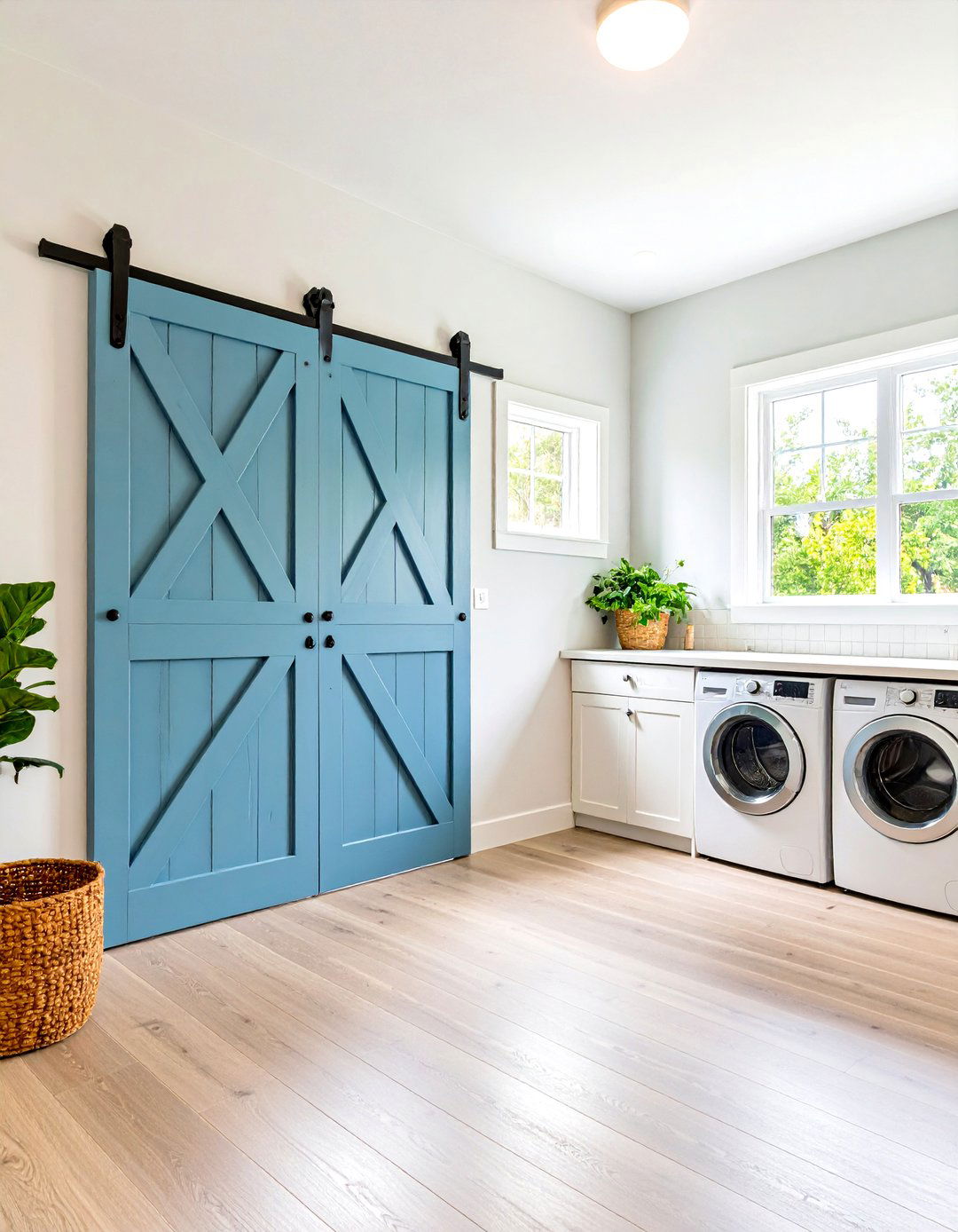 Barn Style Laundry Room Door with Sliding Track and X Brace Pattern - 20 Laundry Room Door Ideas