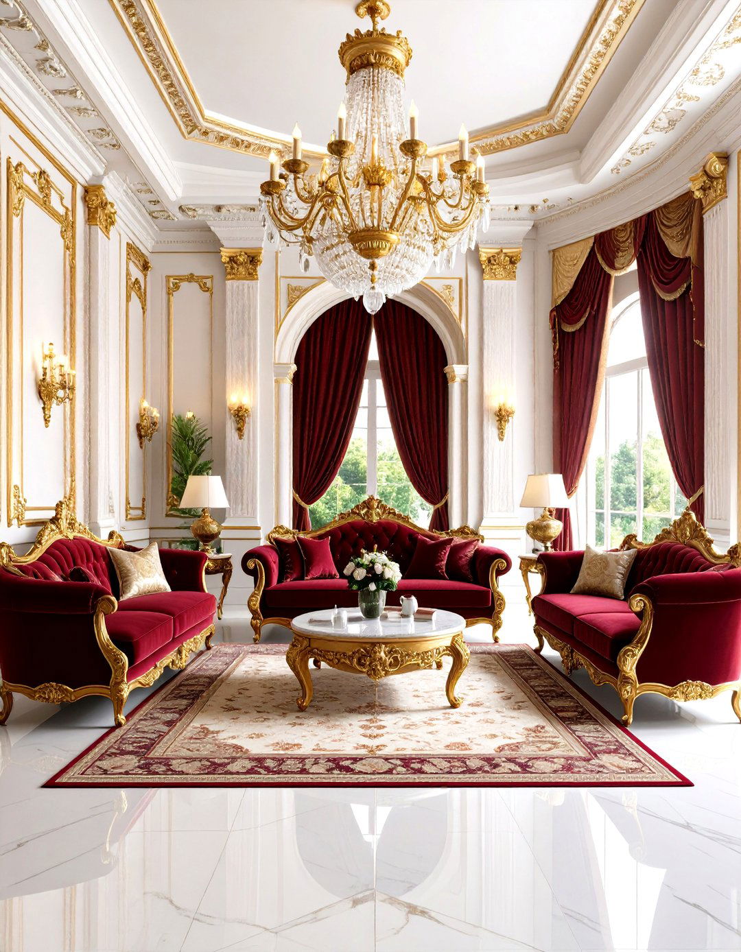 Baroque Royal Living Room with Gold Leaf Accents - 20 Royal Living Room Design Ideas