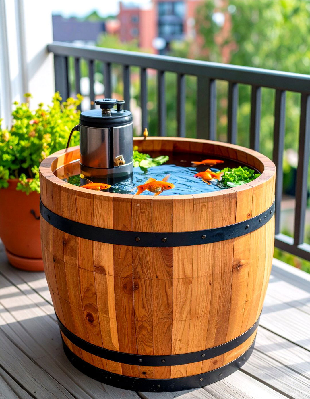 Barrel or Container Fish Pond Charm - 20 Fish Pond Ideas