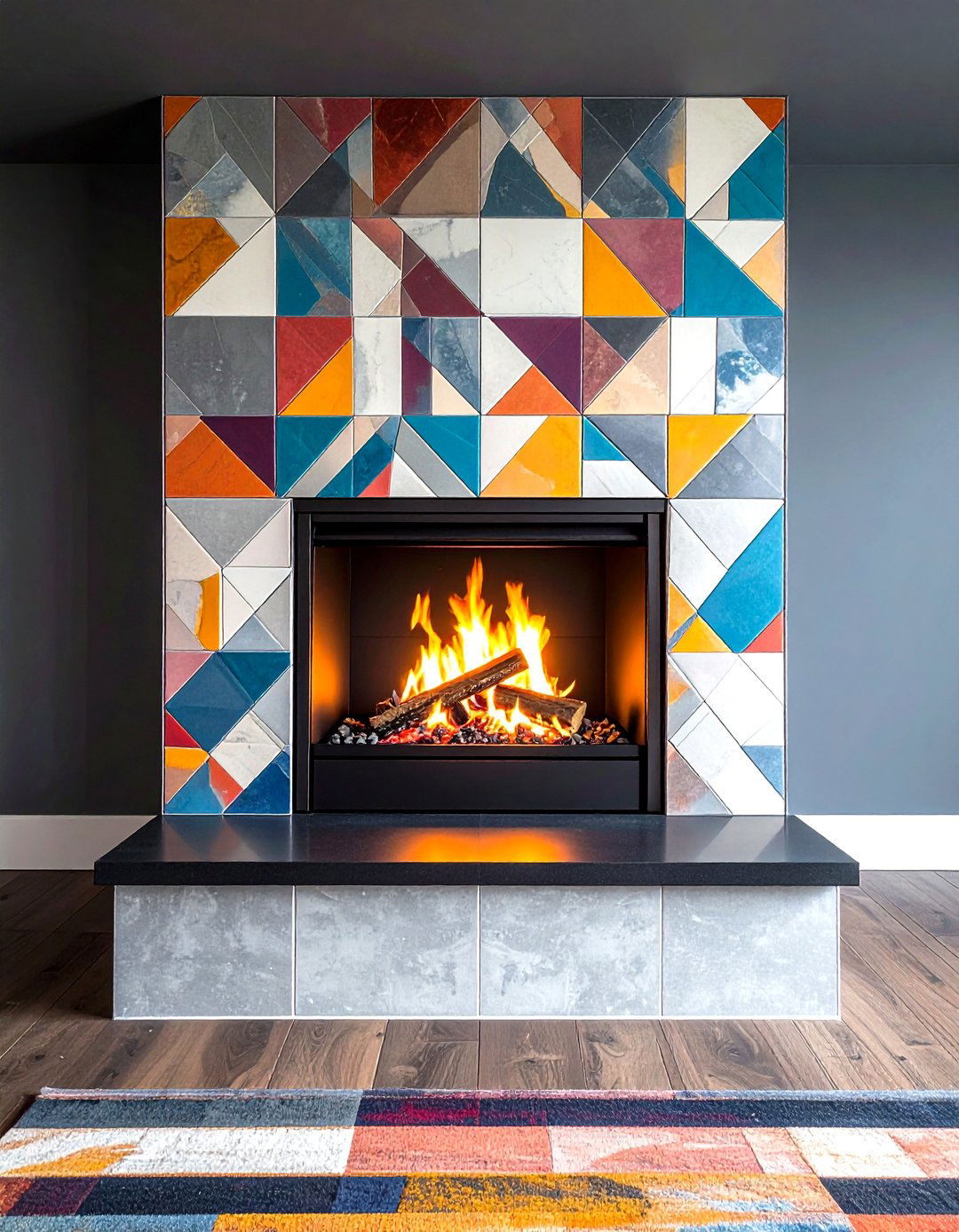 Basement Fireplace with Tile Surround - 20 Basement Fireplace Ideas