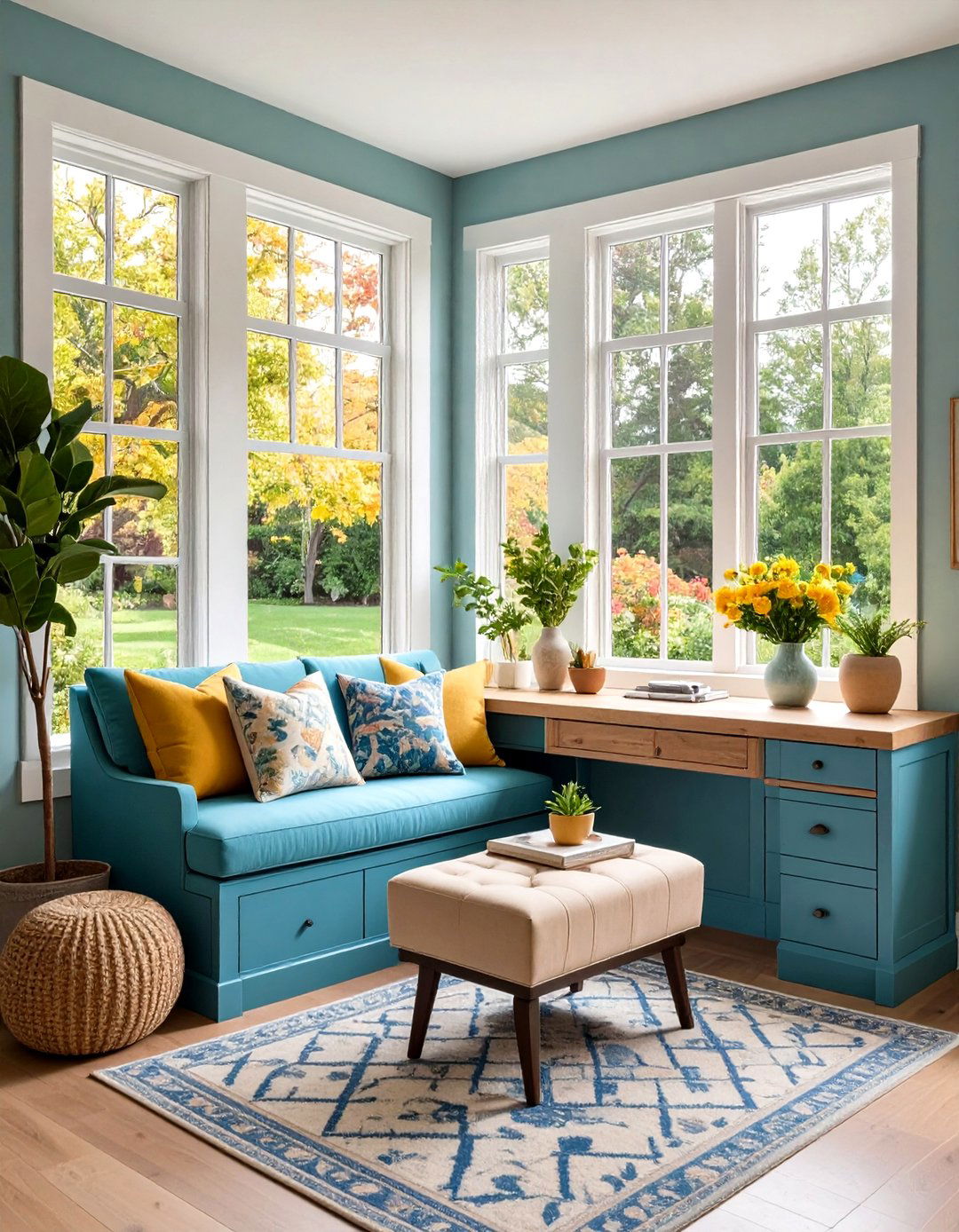 Bay Window Bench and Desk Hybrid - 20 Built-in Desk Ideas