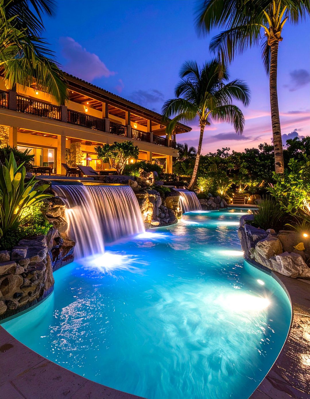 Beach Entry Cascading Fountains Gentle Shoreline Spillways - 20 Pool Fountain Ideas