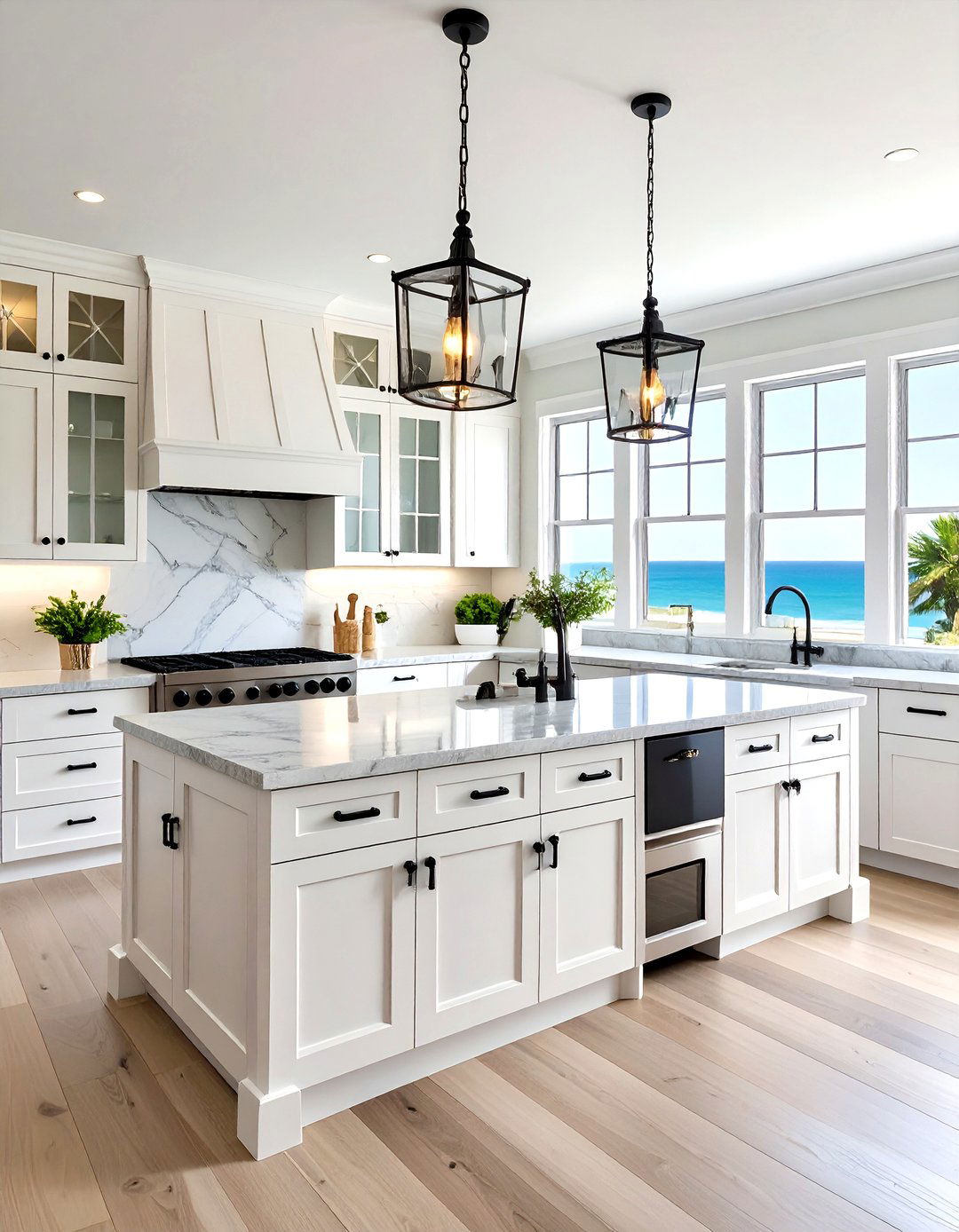 Beach Style White Kitchen Cabinets with Black Coastal Hardware - 20 White Kitchen Cabinets With Black Hardware