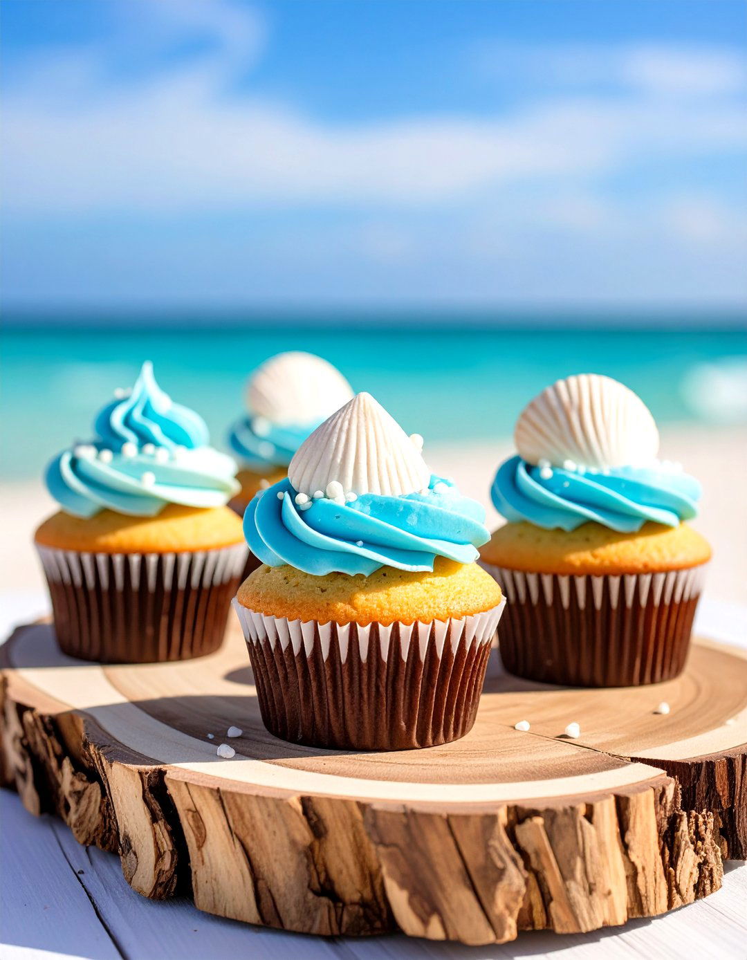 Beach Themed Wedding Cupcakes with Seashell Toppers - 20 Wedding Cupcake Ideas