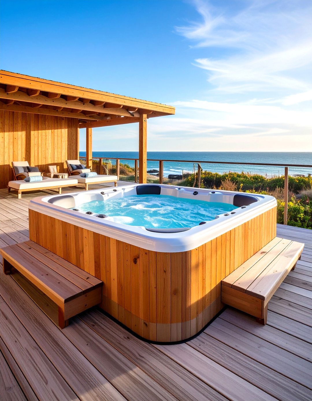 Beachside Cedar Wraparound - 20 Sunken Hot Tub Ideas