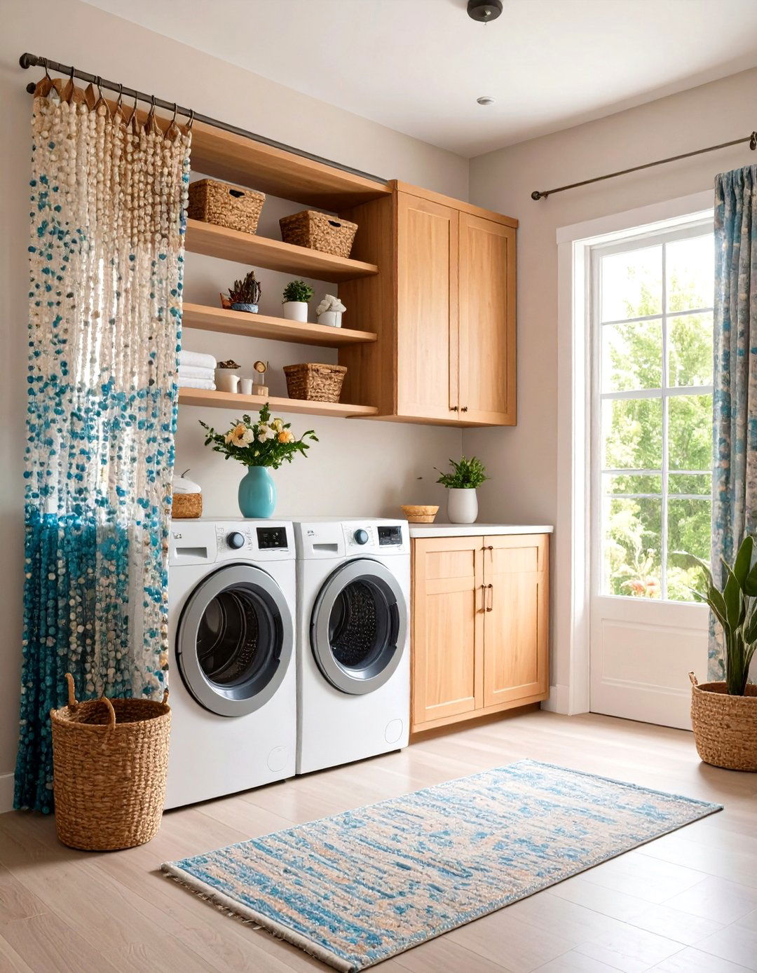 Beaded Curtain Entry - 20 Small Laundry Room Ideas With a Top Load Washing Machine