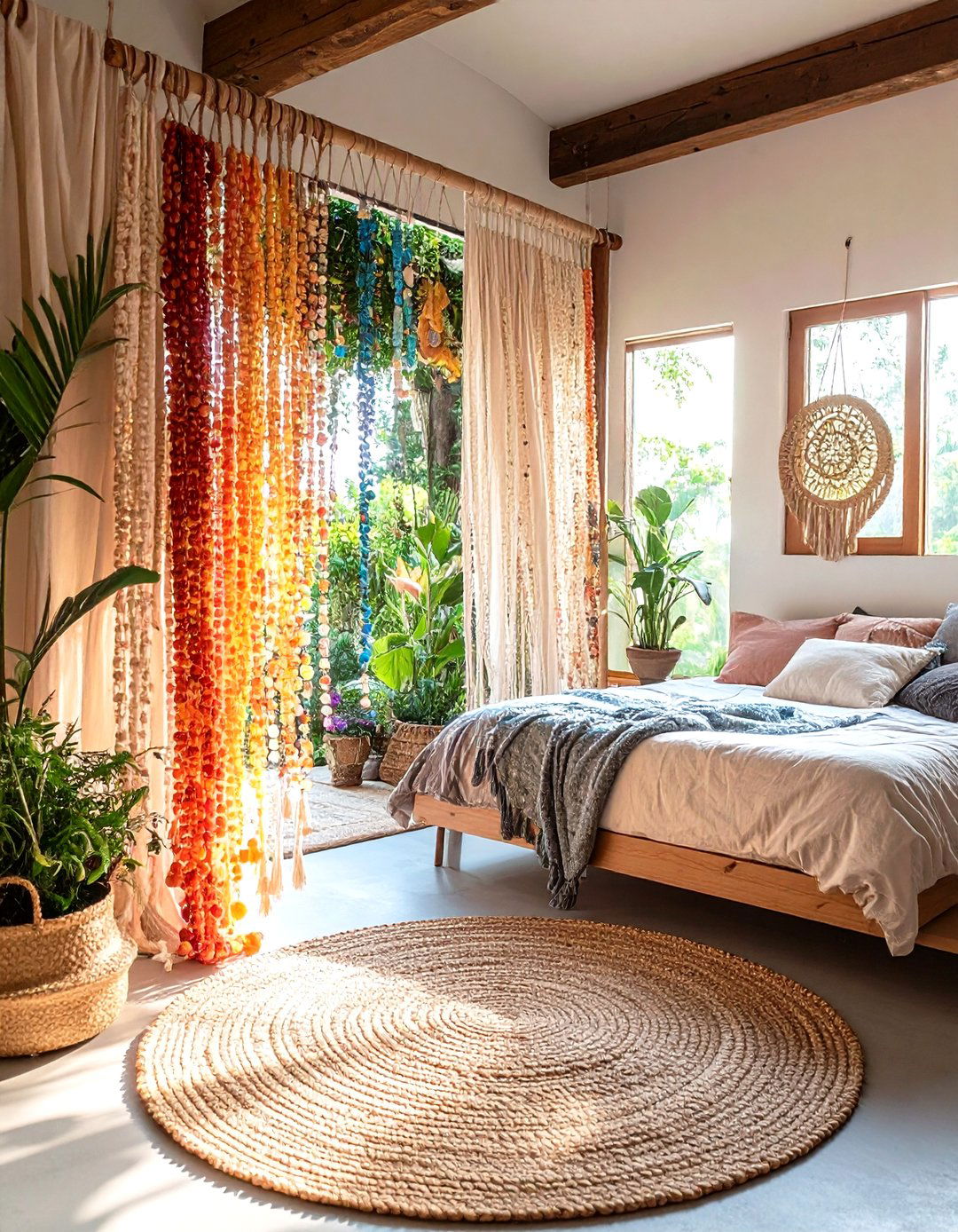 Beaded Doorway Curtain as Playful Divider - 20 Hippie Bedroom Ideas