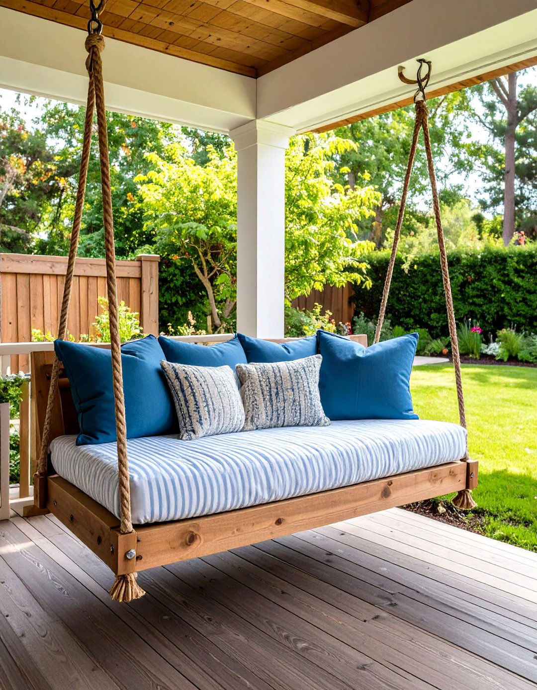Bed Style Swing for Lazy Afternoons on the Farmhouse Porch - 20 Farmhouse Porch Ideas