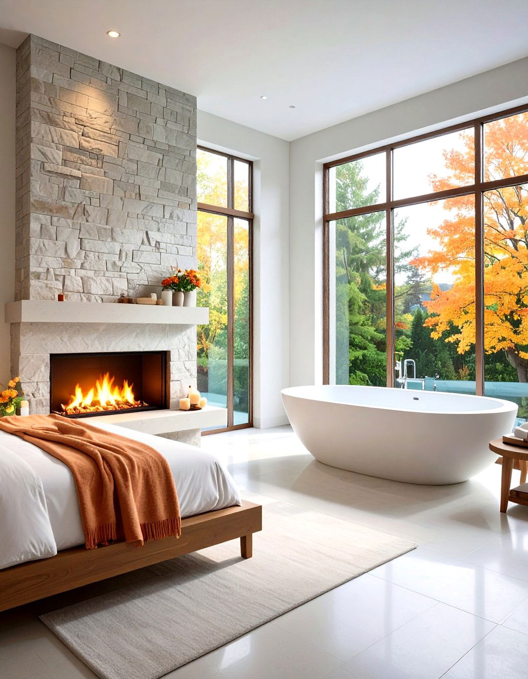 Bedroom Bathroom Privacy Switch Fireplace - 20 Double-sided Fireplace Ideas