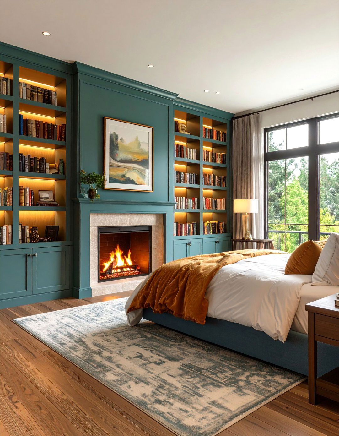 Bedroom Fireplace Flanked by Built In Bookcases - 20 Bedroom Fireplace Ideas