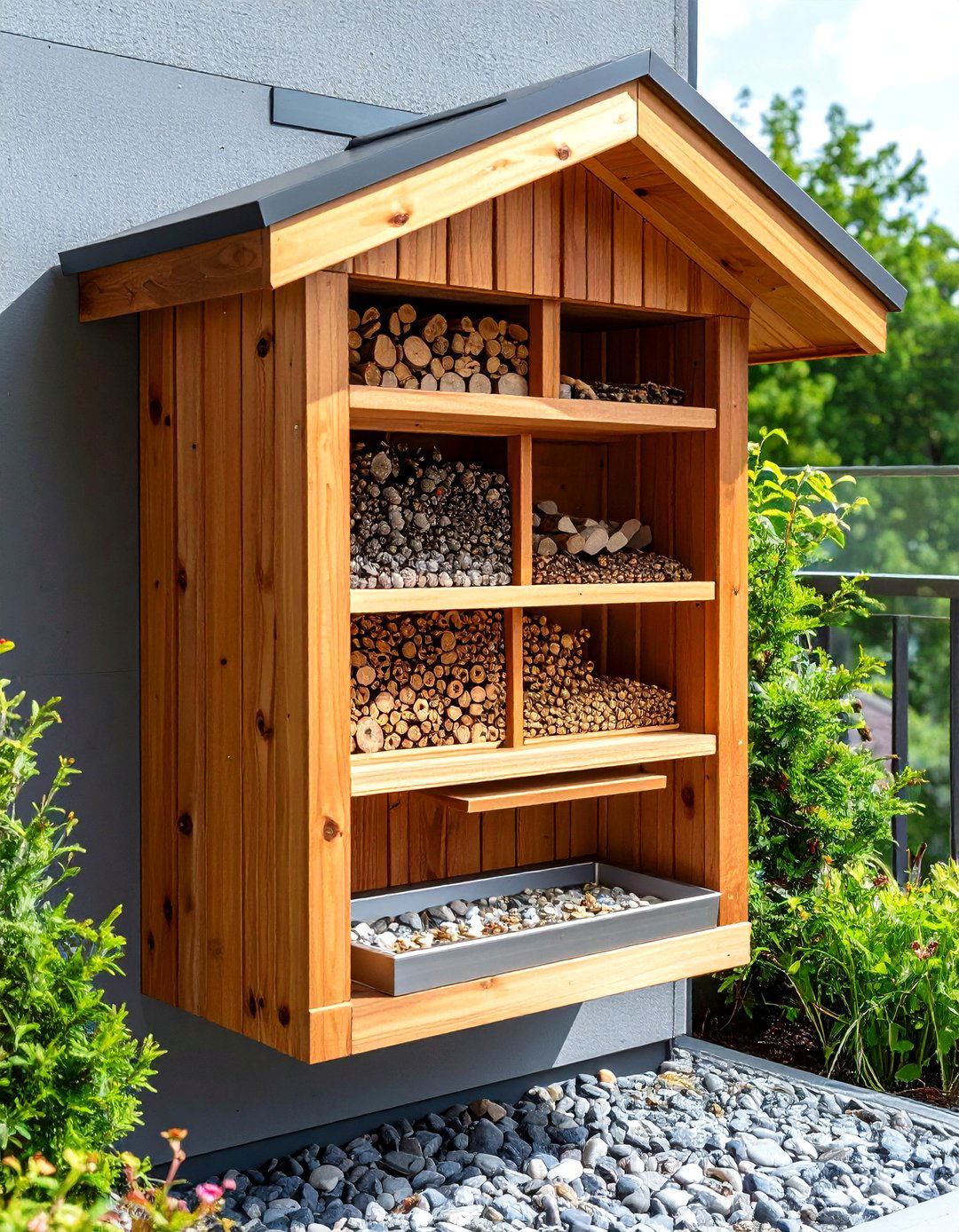 Bee Hotel and Water Dish Support Micro Wildlife - 20 Green Balcony Ideas