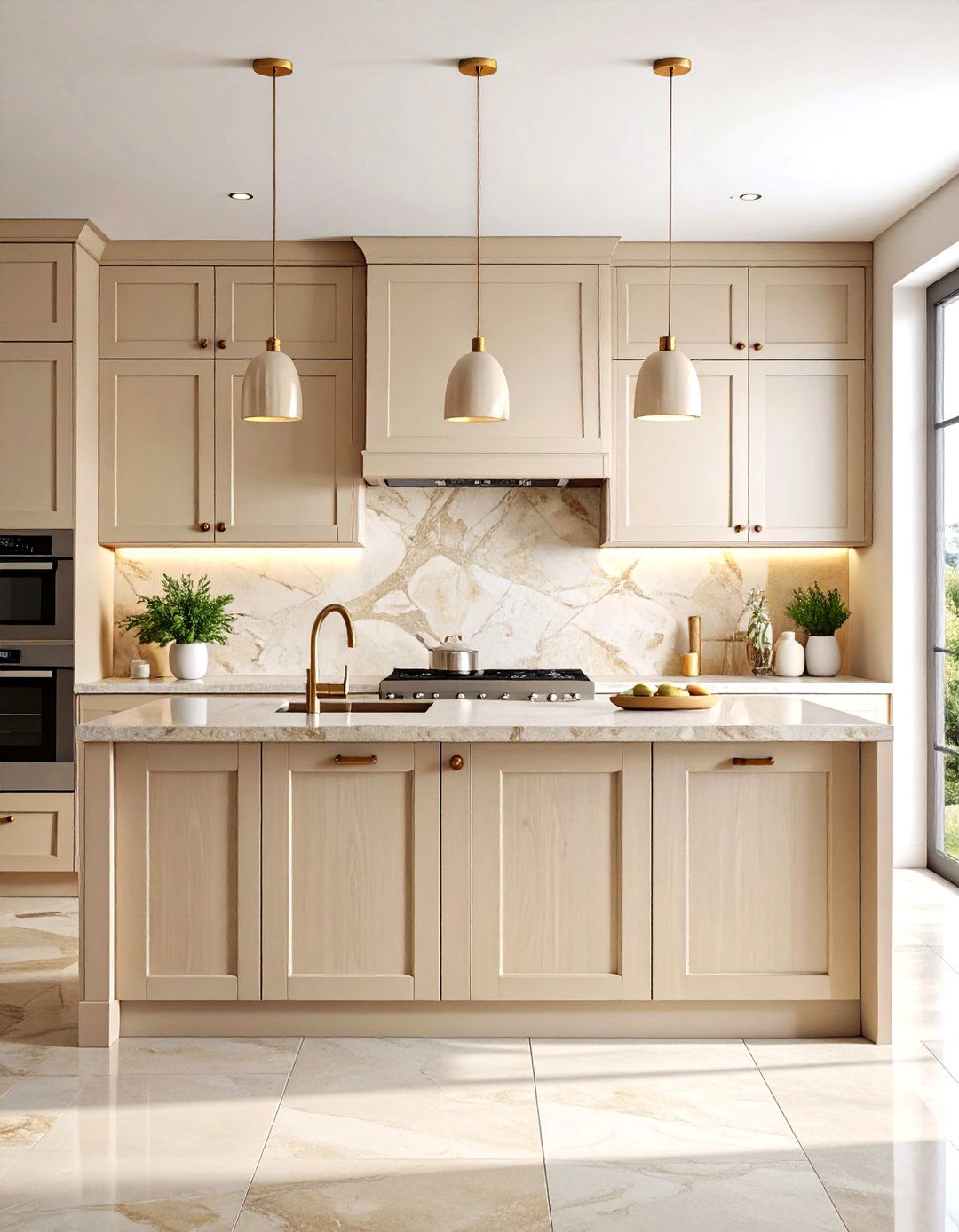 Beige Kitchen Cabinets with Textured Backsplashes - 20 Kitchens With Beige Kitchen Cabinets