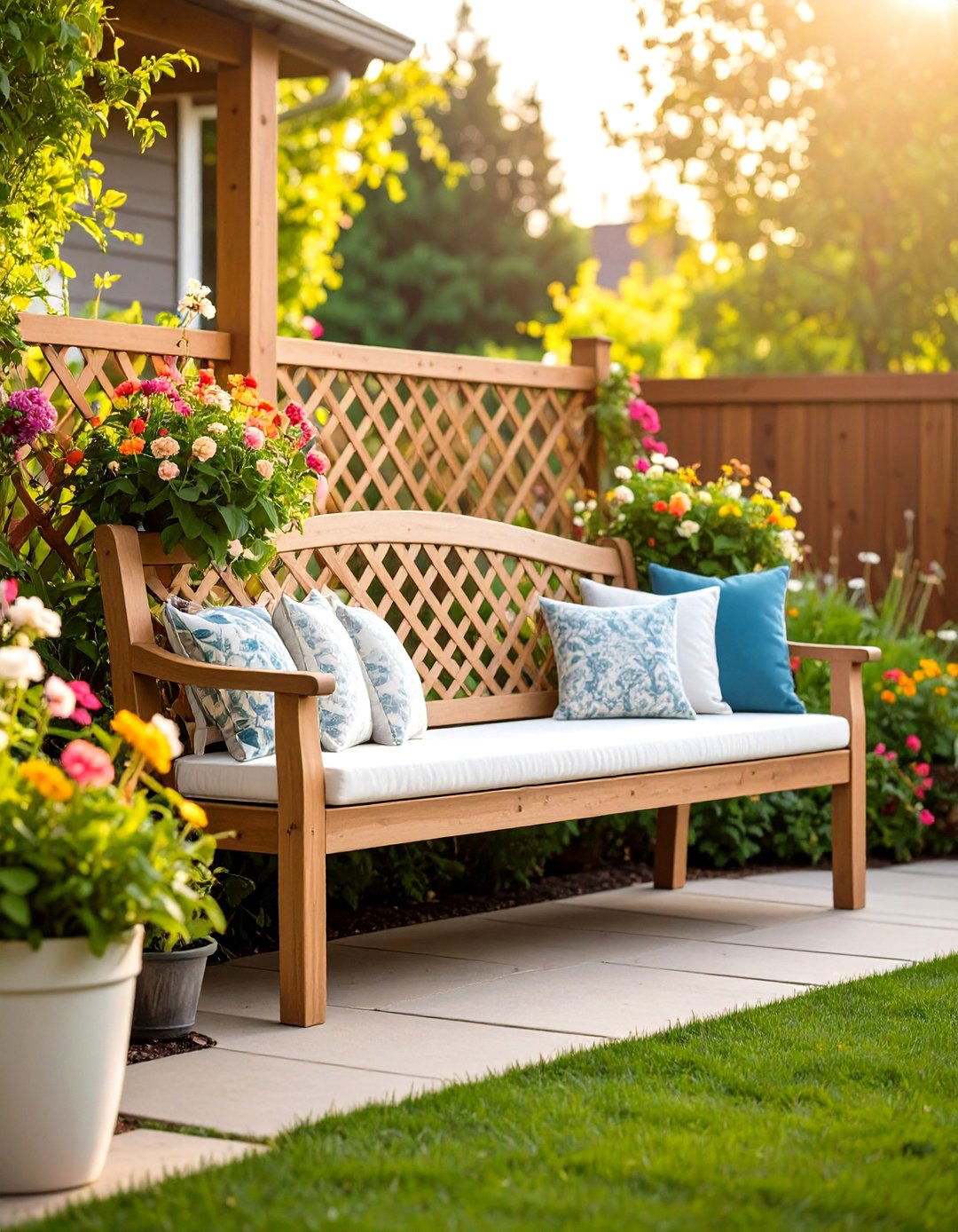 Bench Back Deck Lattice for Dual Purpose Seating - 20 Deck Lattice Ideas