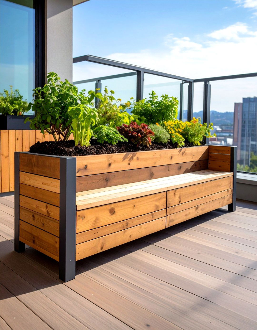 Bench Planter Combo Doubles as Seating and Soil - 20 Green Balcony Ideas