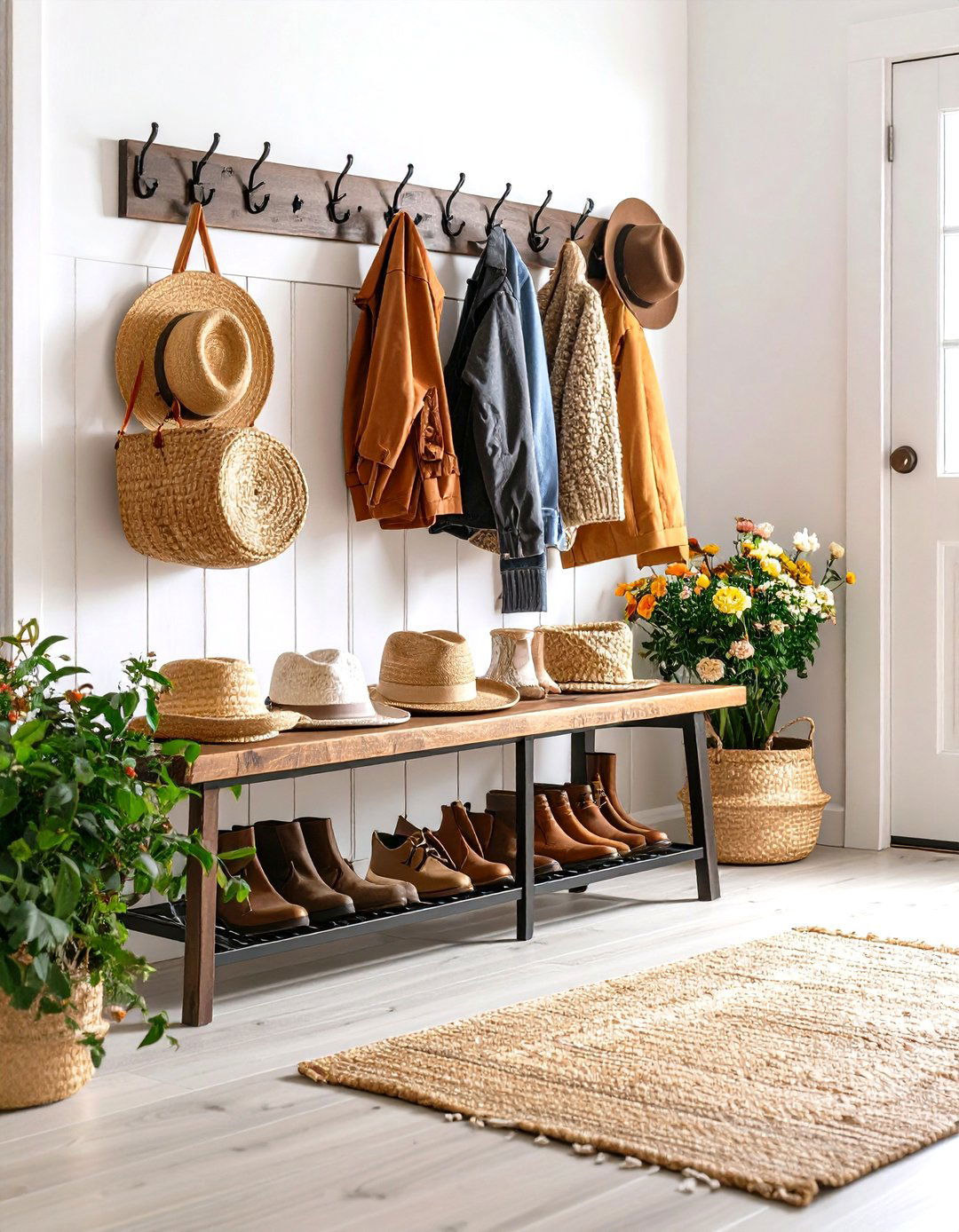 Bench and Hook Hall Tree Hat Rack - 20 Hat Rack Ideas