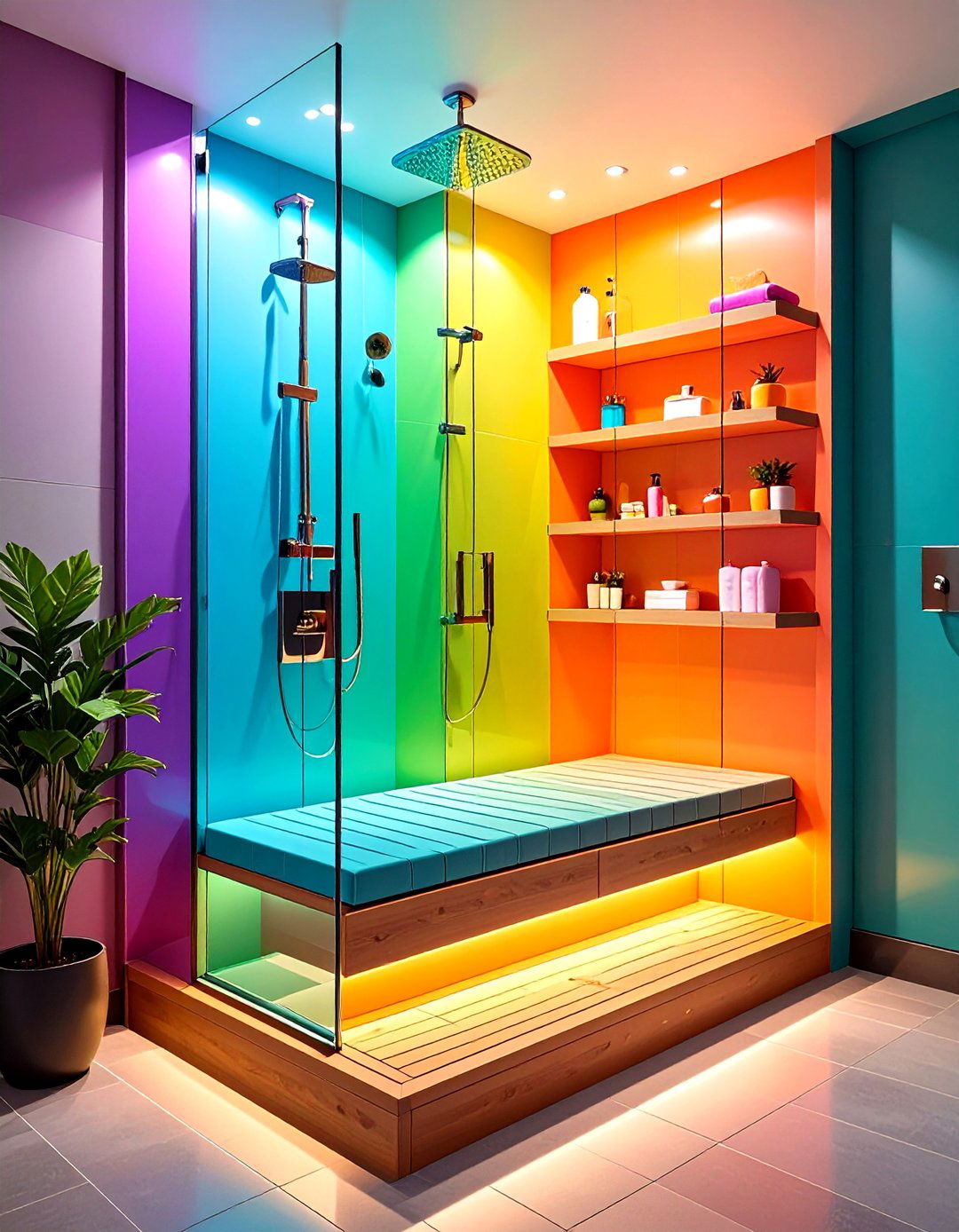 Bench with Built In Storage Niche - 20 Shower Bench Ideas