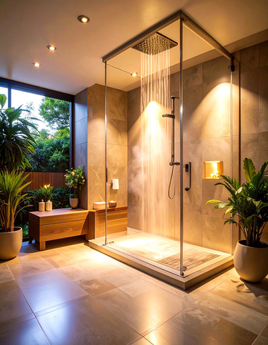 Bench with Integrated Steam Feature - 20 Walk in Shower Ideas With Bench