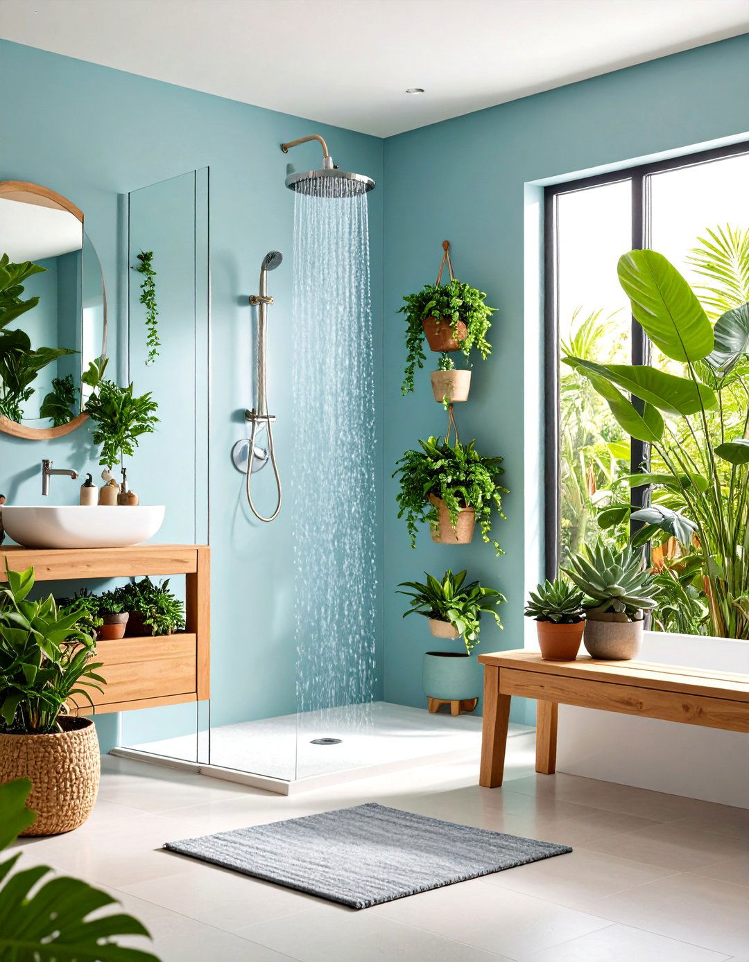 Bench with Planter - 20 Walk in Shower Ideas With Bench