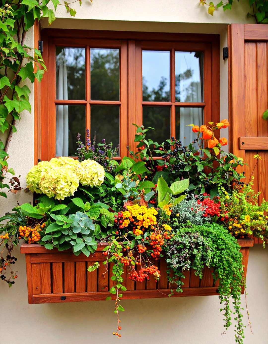 Berry and Natural Element Fall Window Box - 20 Fall Window Box Ideas