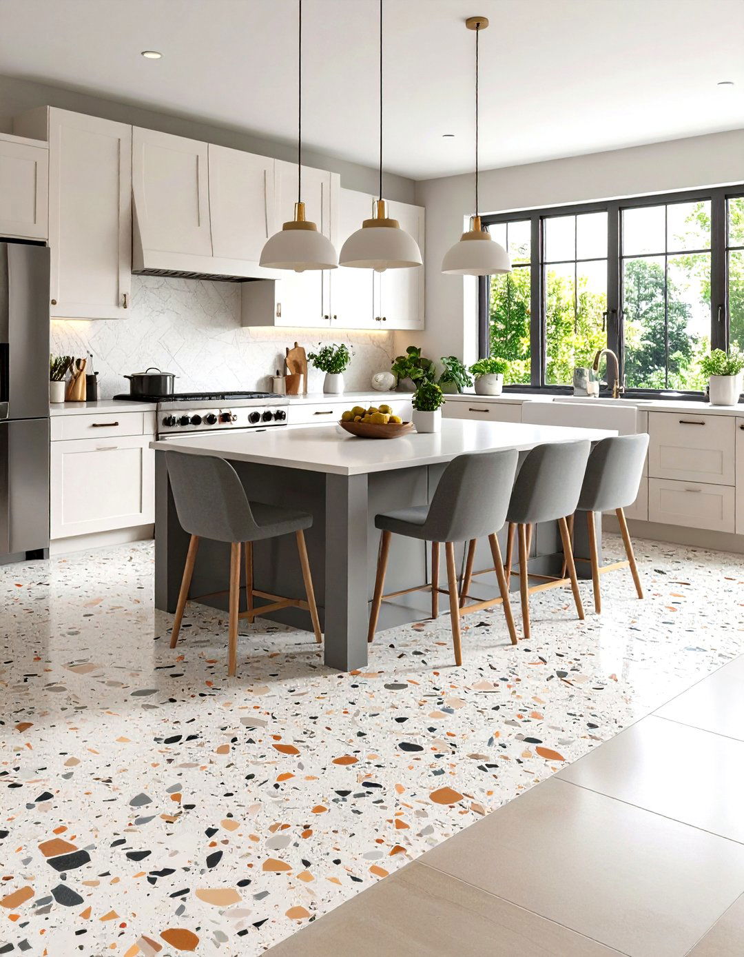 Bi Color Split Terrazzo Floors - 20 Terrazzo Kitchen Floor Ideas
