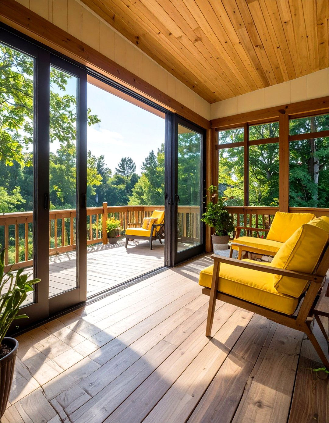Bi Fold Door Sunroom Opening to Wraparound Deck - 20 Sunroom and Deck Combo Ideas