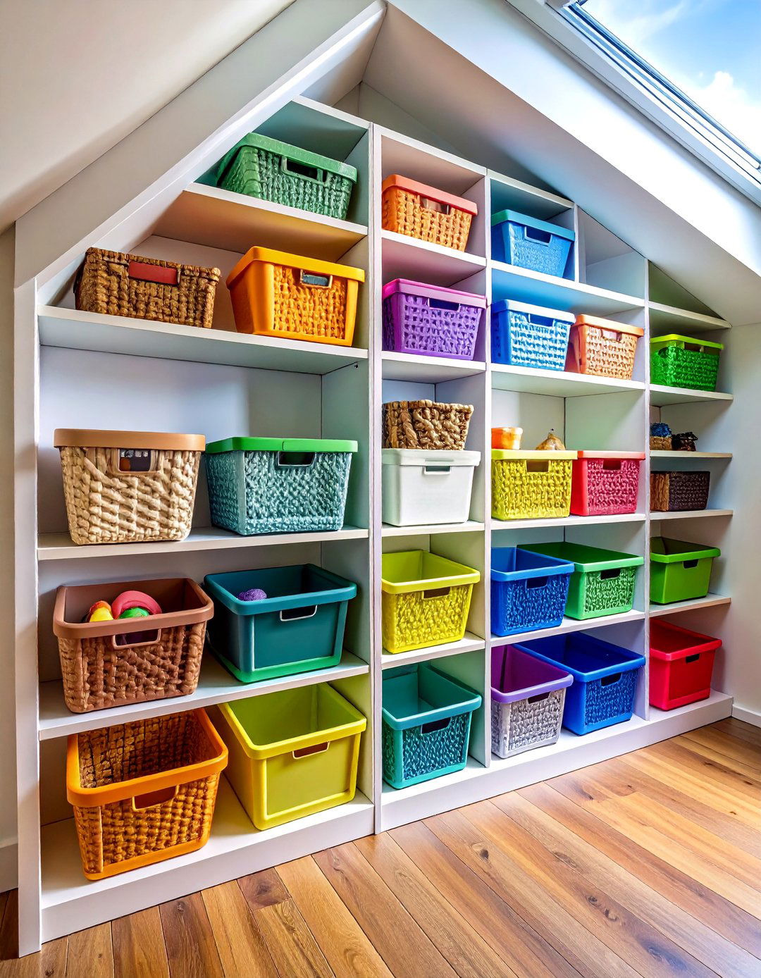 Bins Baskets and Modular Containers - 20 Sloped Ceiling Closet Ideas