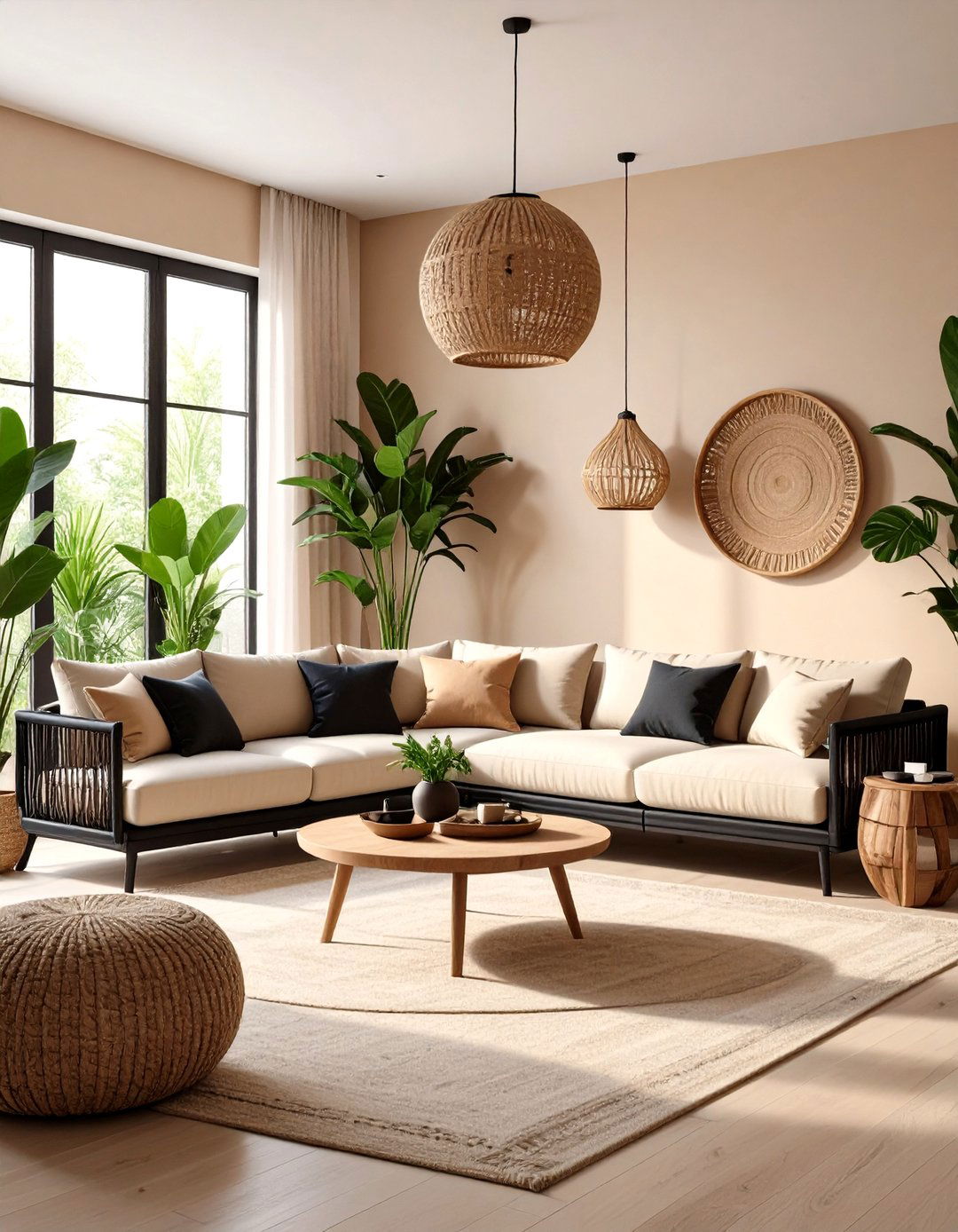 Biophilic Cream and Black Living Room - 20 Cream and Black Living Room Ideas