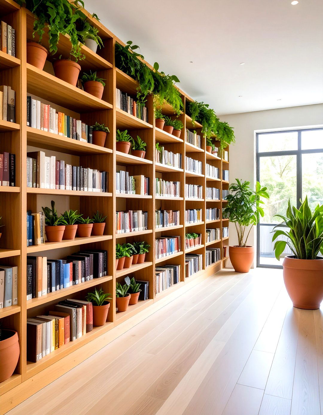 Biophilic Home Library with Indoor Plants - 20 Home Library Ideas